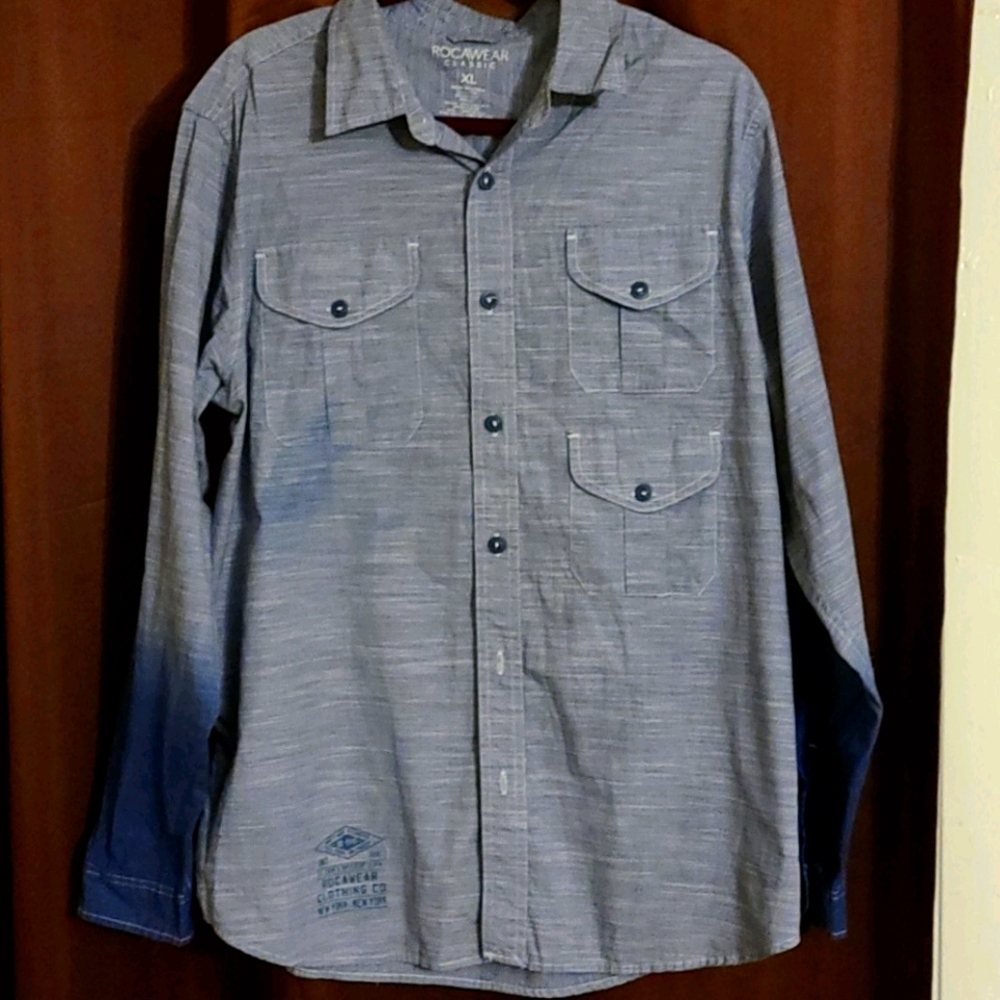Rocawear Blue Button-Up Casual Button-Down Shirts